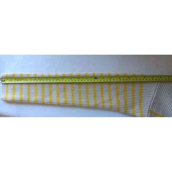 Gap Stripe Shaker‎ Sweater Yellow Cream Knit Women's Medium Merino Wool Pullover - Picture 6 of 9